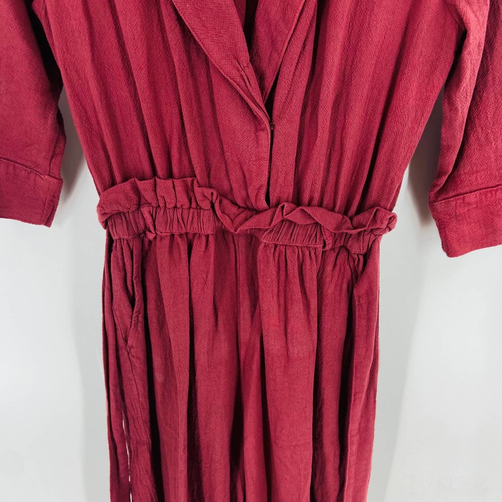 Anthropologie Amadi Burgundy Elastic Waist 3/4 Sleeve Cropped Jumpsuit Size XSP - Picture 6 of 13